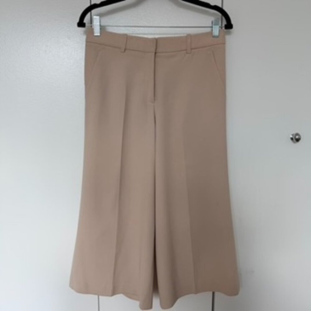 Theory Wide Leg Cropped Culotte Pants Beige